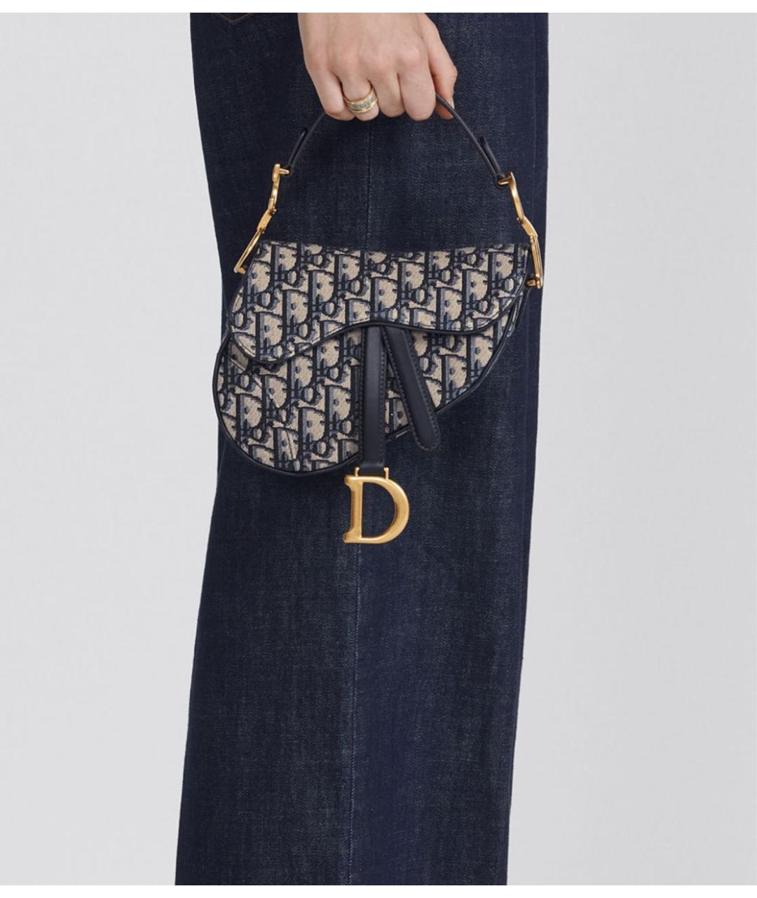 CHRISTIAN DIOR Темно-синяя жаккардовая сумка с короткими ручками, фото 4