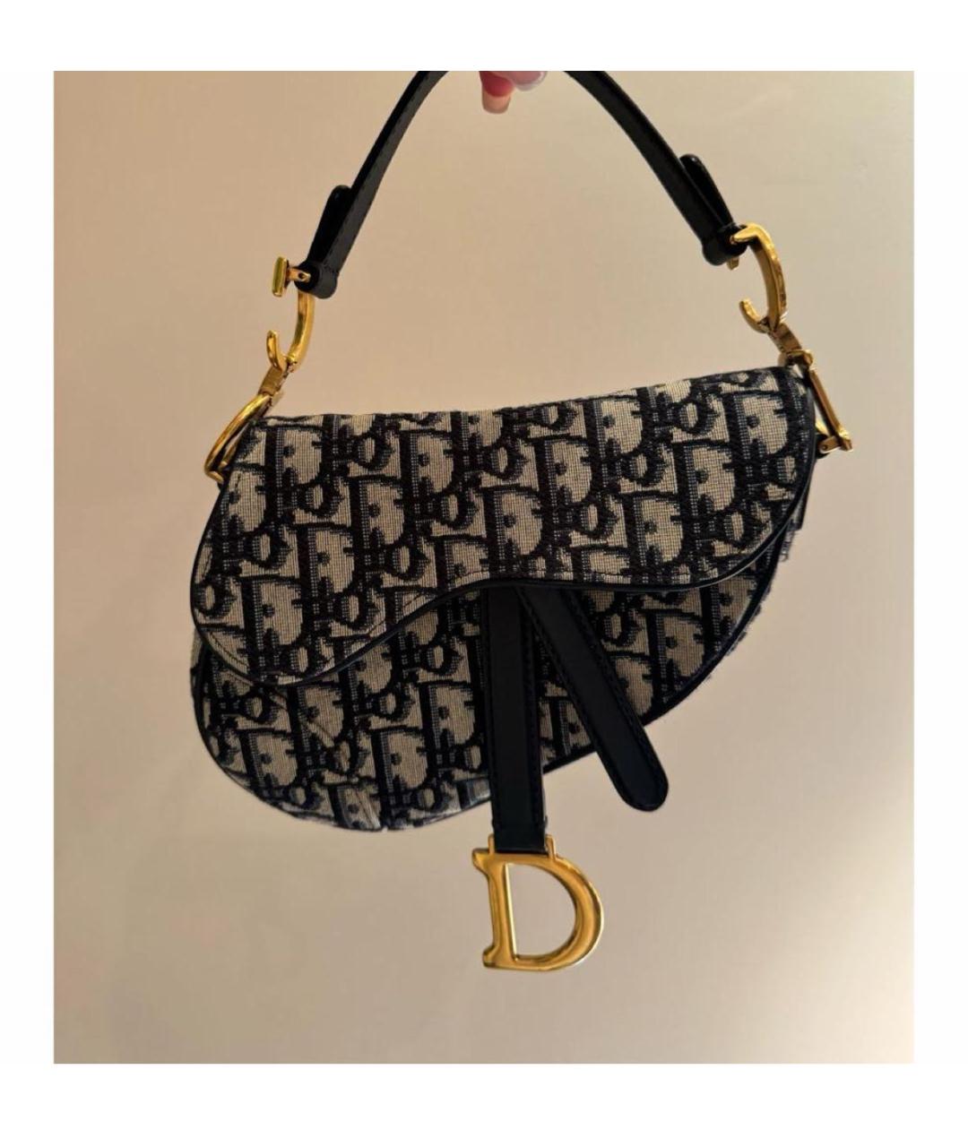 CHRISTIAN DIOR Темно-синяя жаккардовая сумка с короткими ручками, фото 5