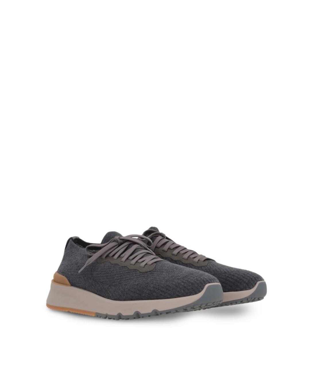 BRUNELLO CUCINELLI Антрацитовые текстильные низкие кроссовки / кеды, фото 4