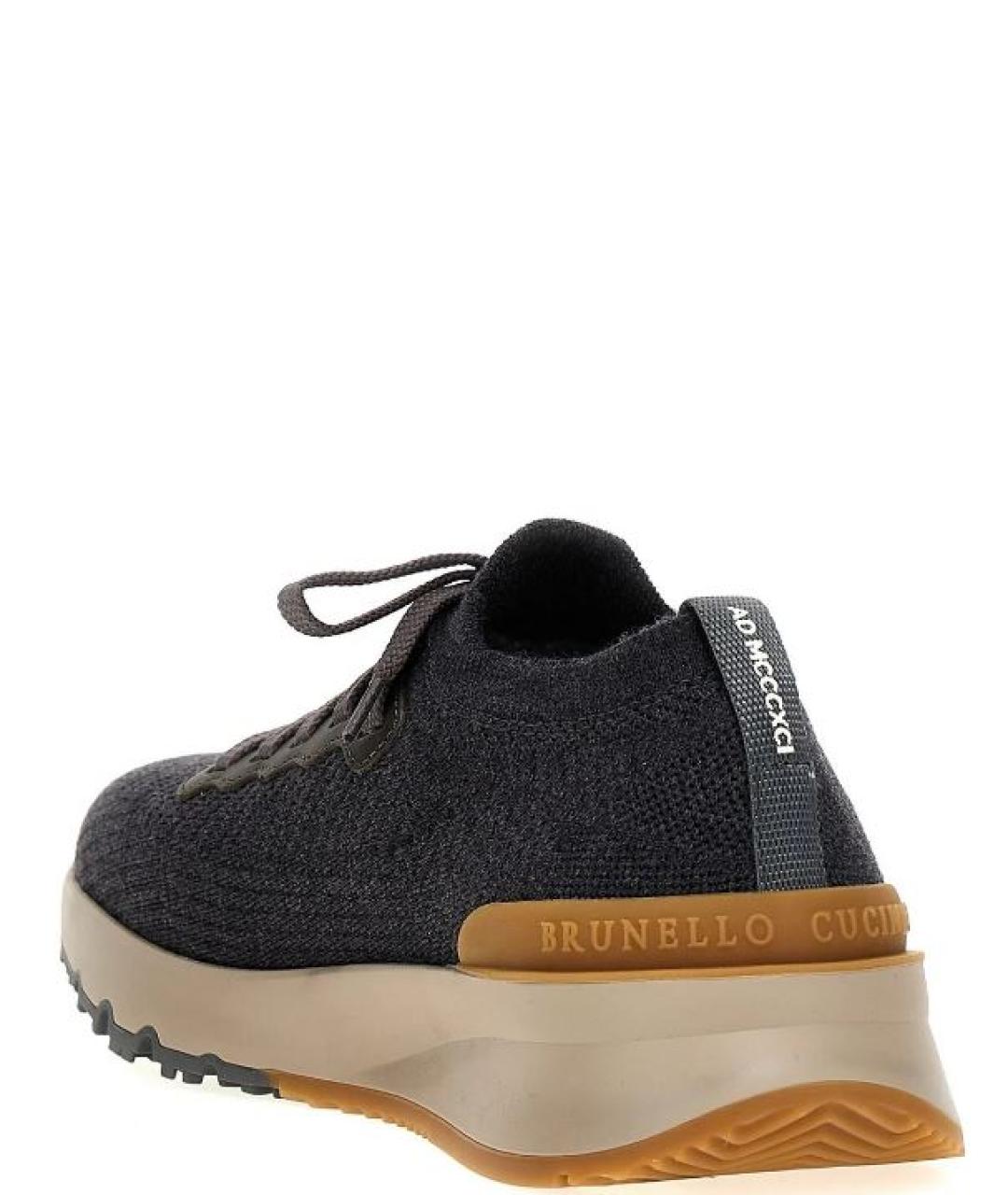 BRUNELLO CUCINELLI Антрацитовые текстильные низкие кроссовки / кеды, фото 2
