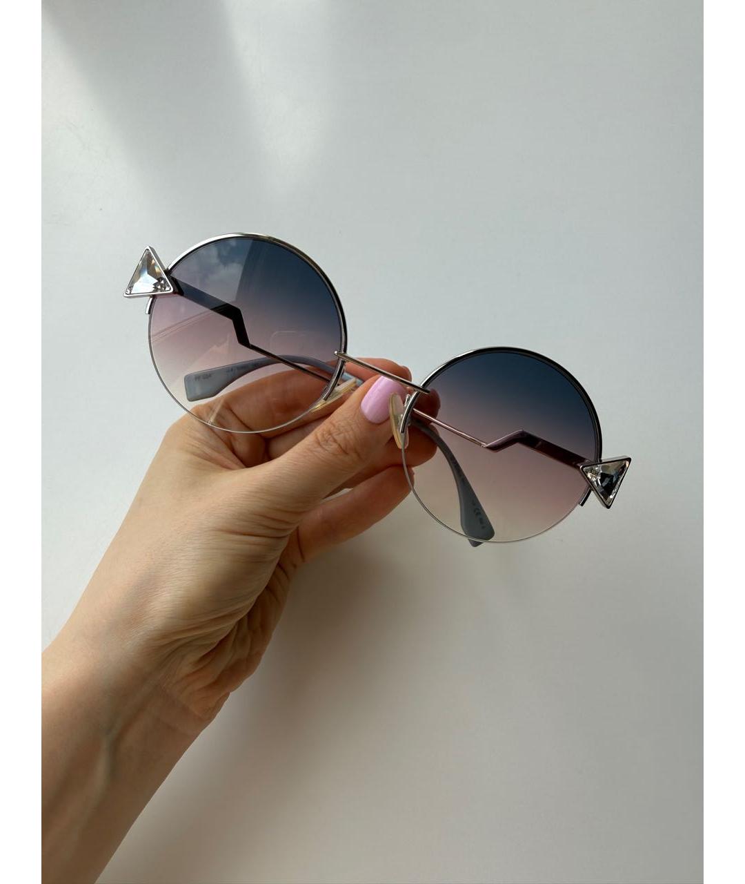 FENDI Серебряные металлические солнцезащитные очки, фото 2