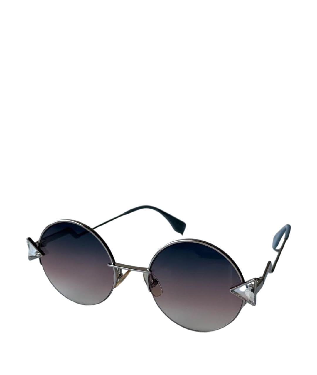 FENDI Серебряные металлические солнцезащитные очки, фото 1