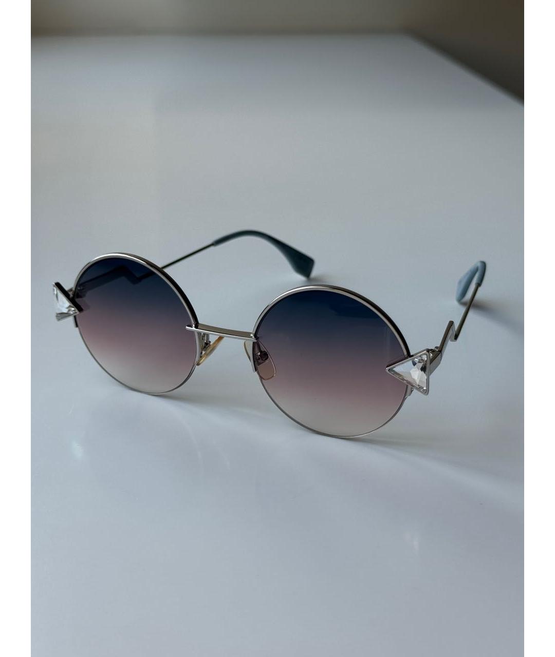 FENDI Серебряные металлические солнцезащитные очки, фото 4