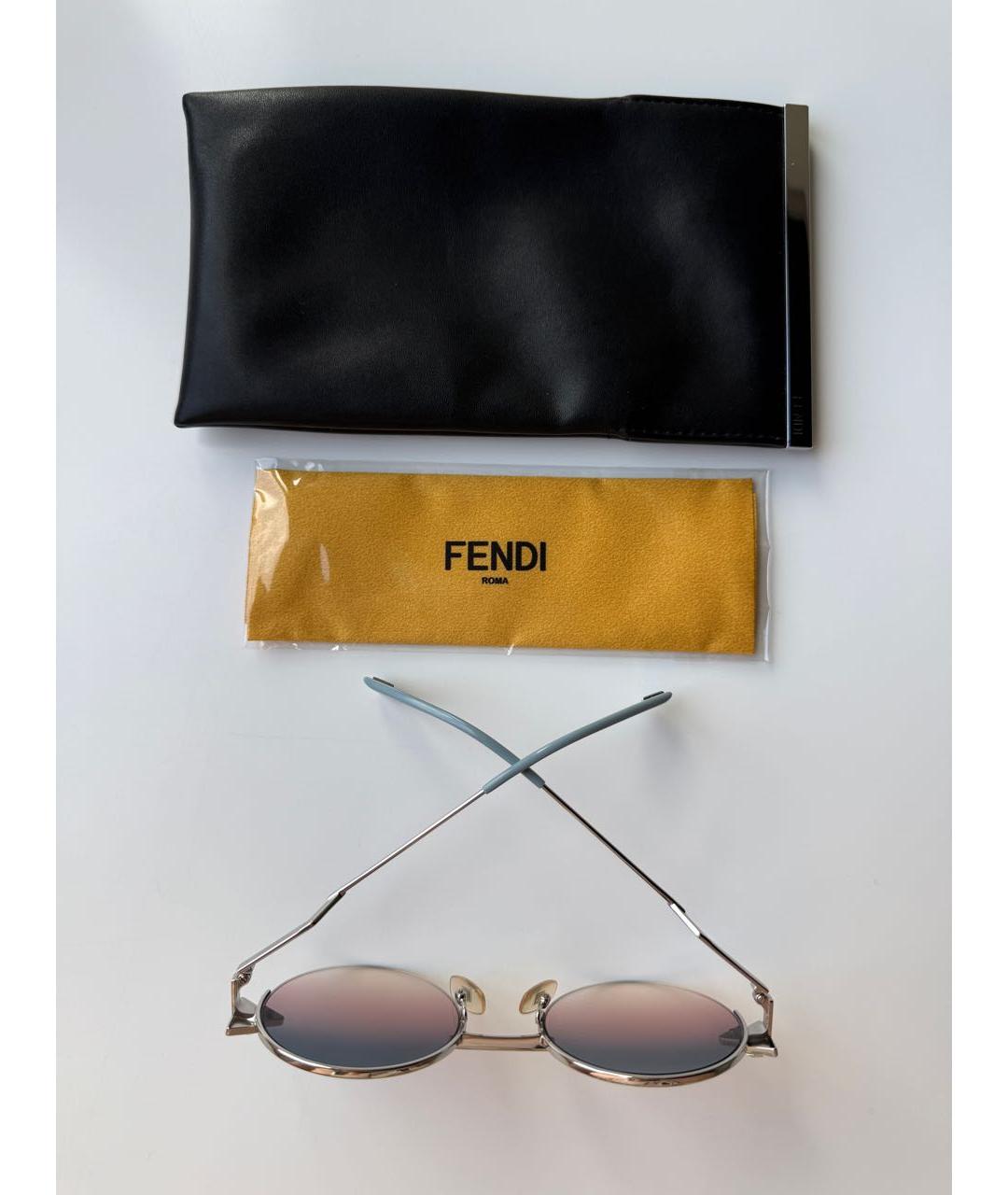 FENDI Серебряные металлические солнцезащитные очки, фото 3