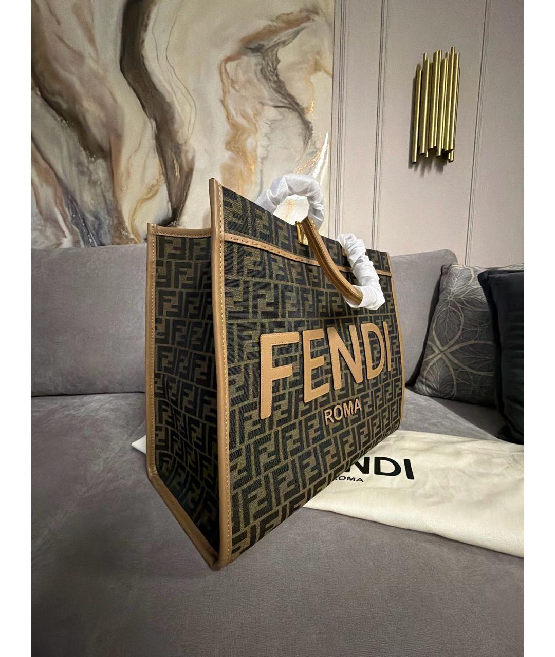 FENDI Коричневая канва сумка тоут, фото 2