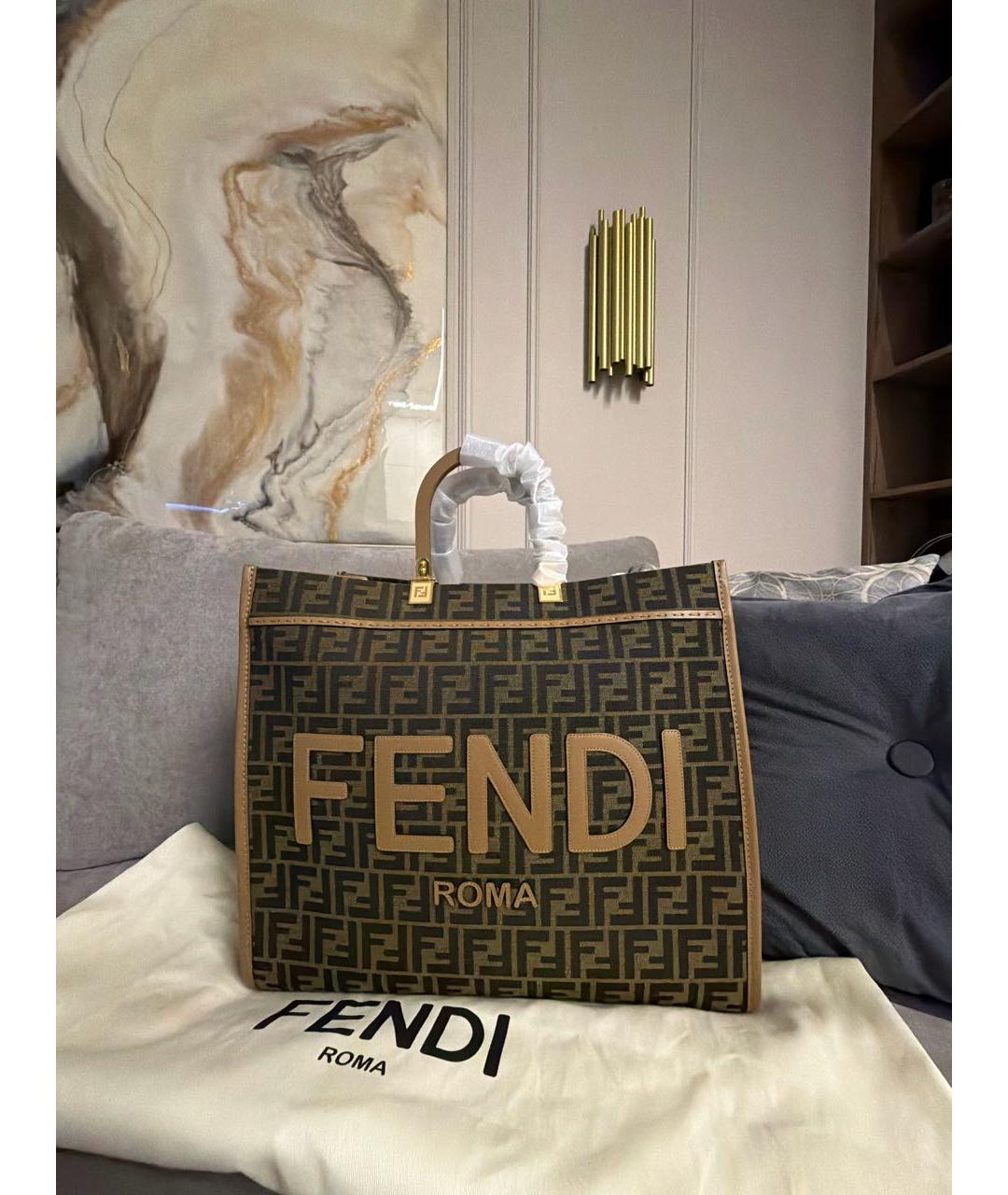 FENDI Коричневая канва сумка тоут, фото 6