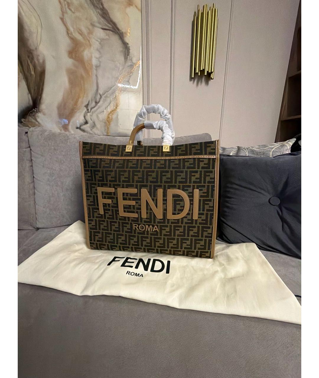 FENDI Коричневая канва сумка тоут, фото 5