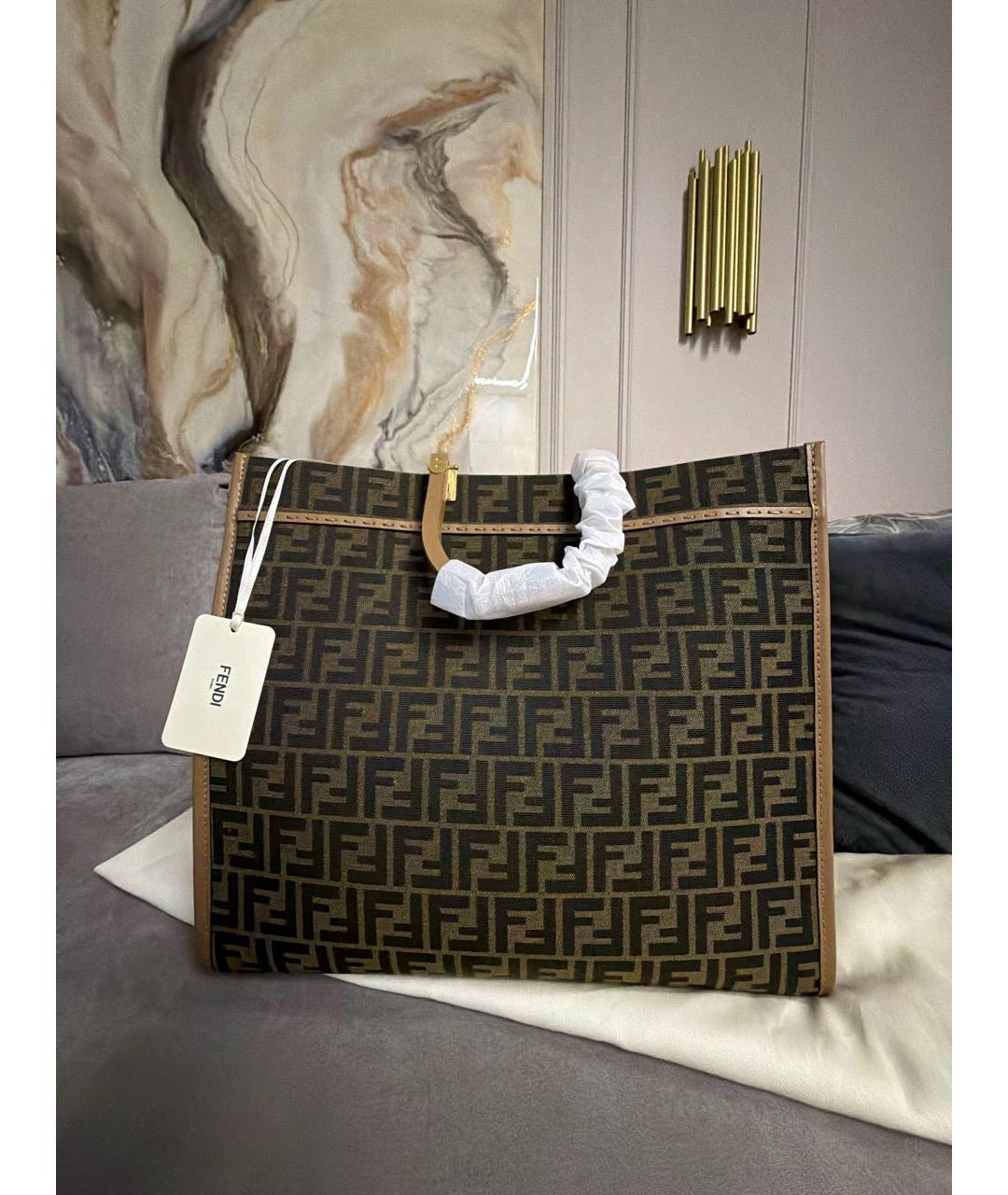 FENDI Коричневая канва сумка тоут, фото 3