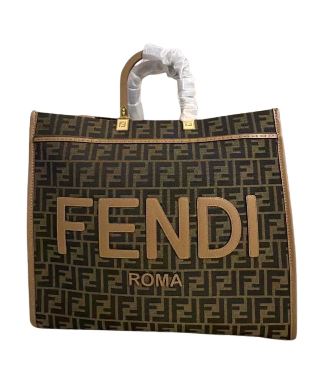 FENDI Коричневая канва сумка тоут, фото 1