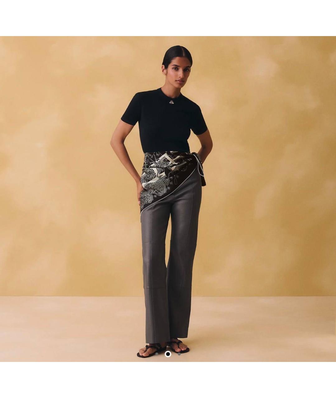 HERMES Черный шелковый платок, фото 5