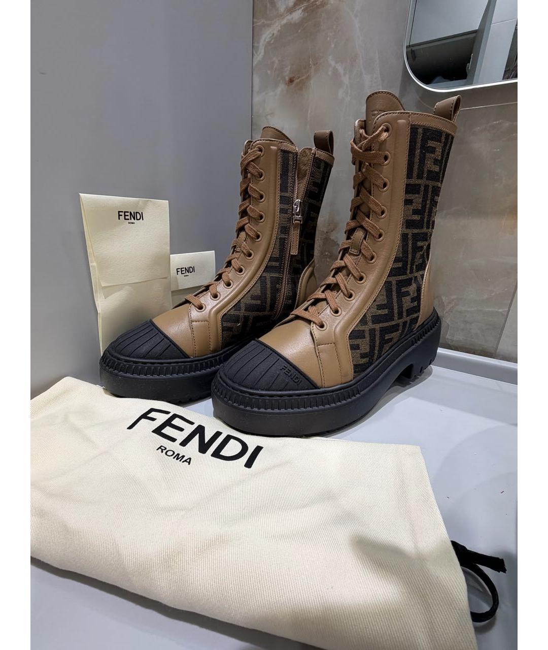 FENDI Коричневые кожаные ботинки, фото 5