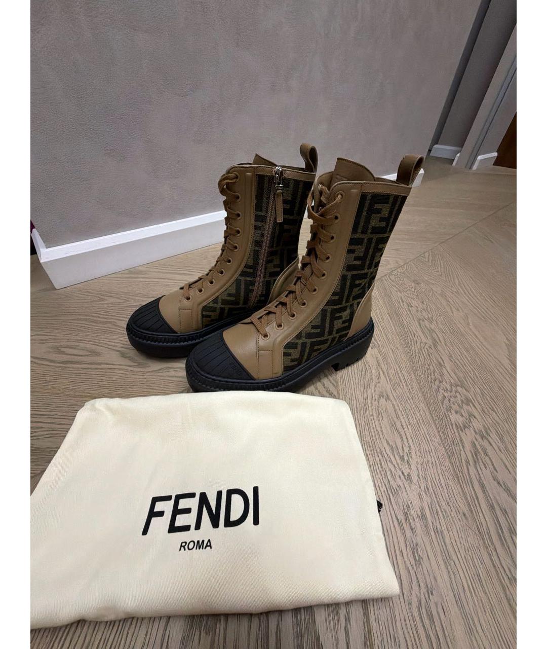 FENDI Коричневые кожаные ботинки, фото 7