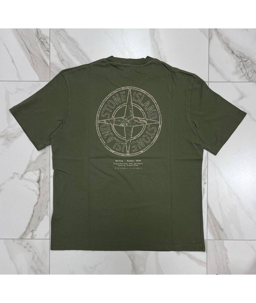 STONE ISLAND Хаки хлопковая футболка, фото 3