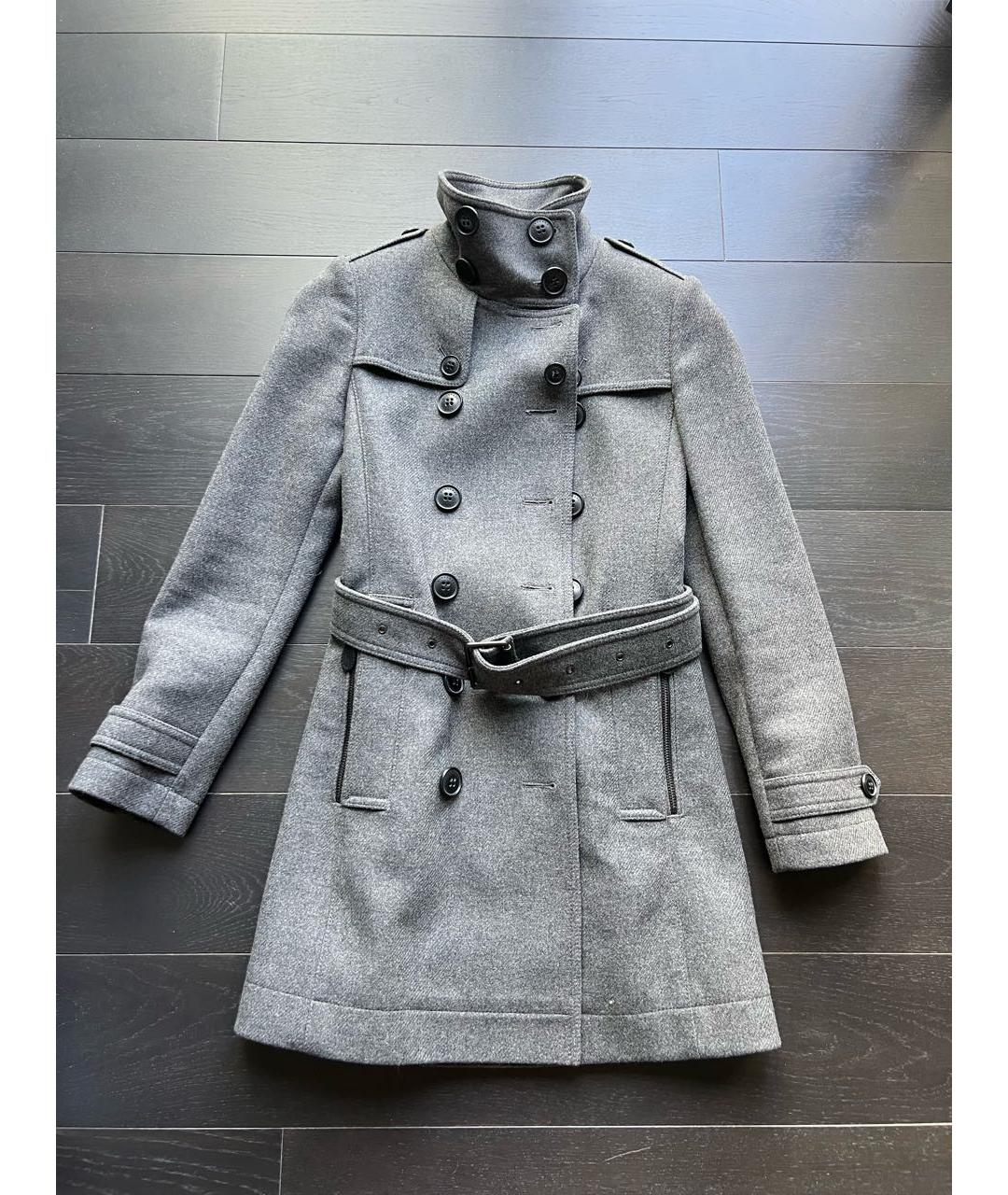 BURBERRY Серое шерстяное пальто, фото 5
