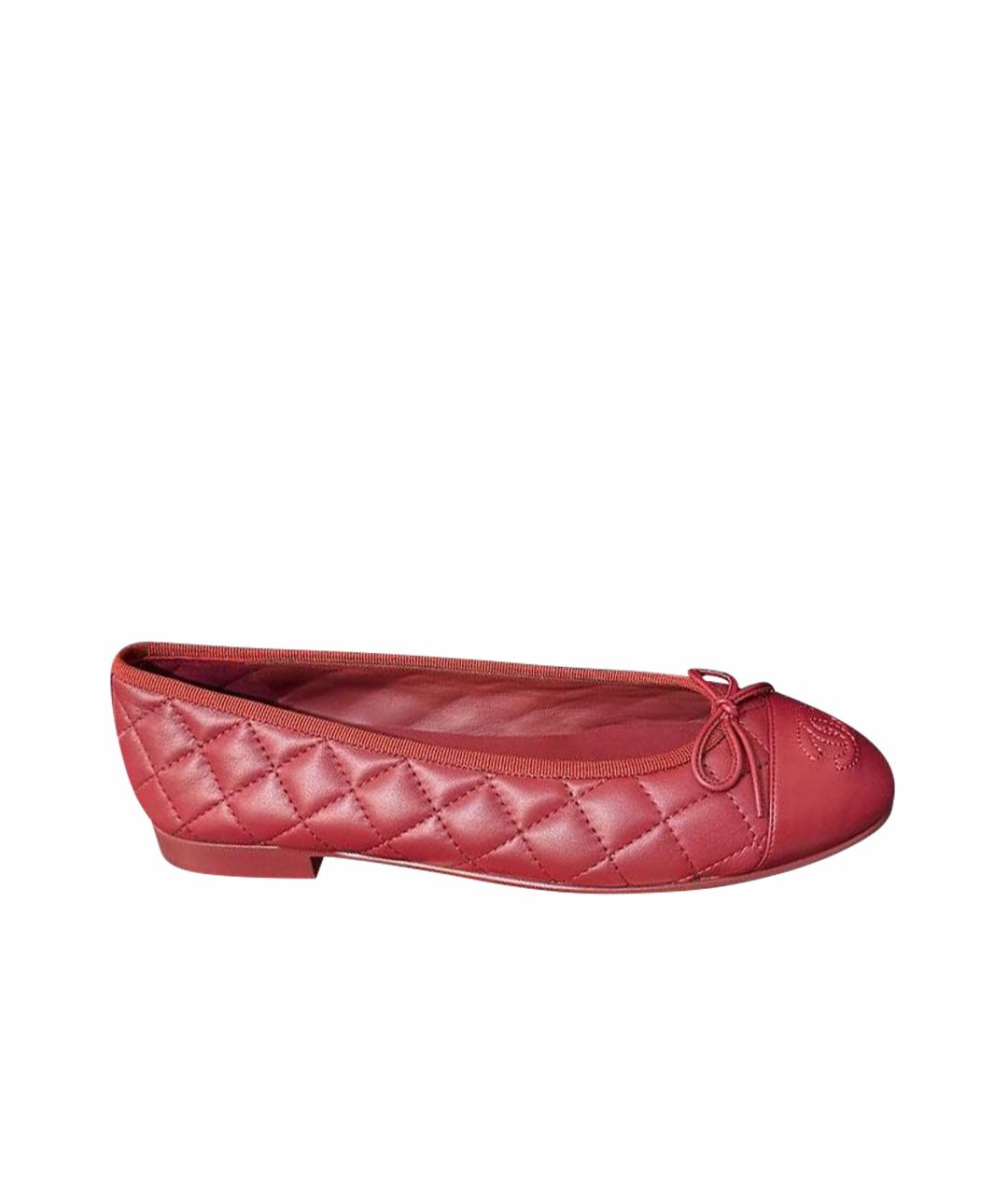 CHANEL Бордовые кожаные балетки, фото 1