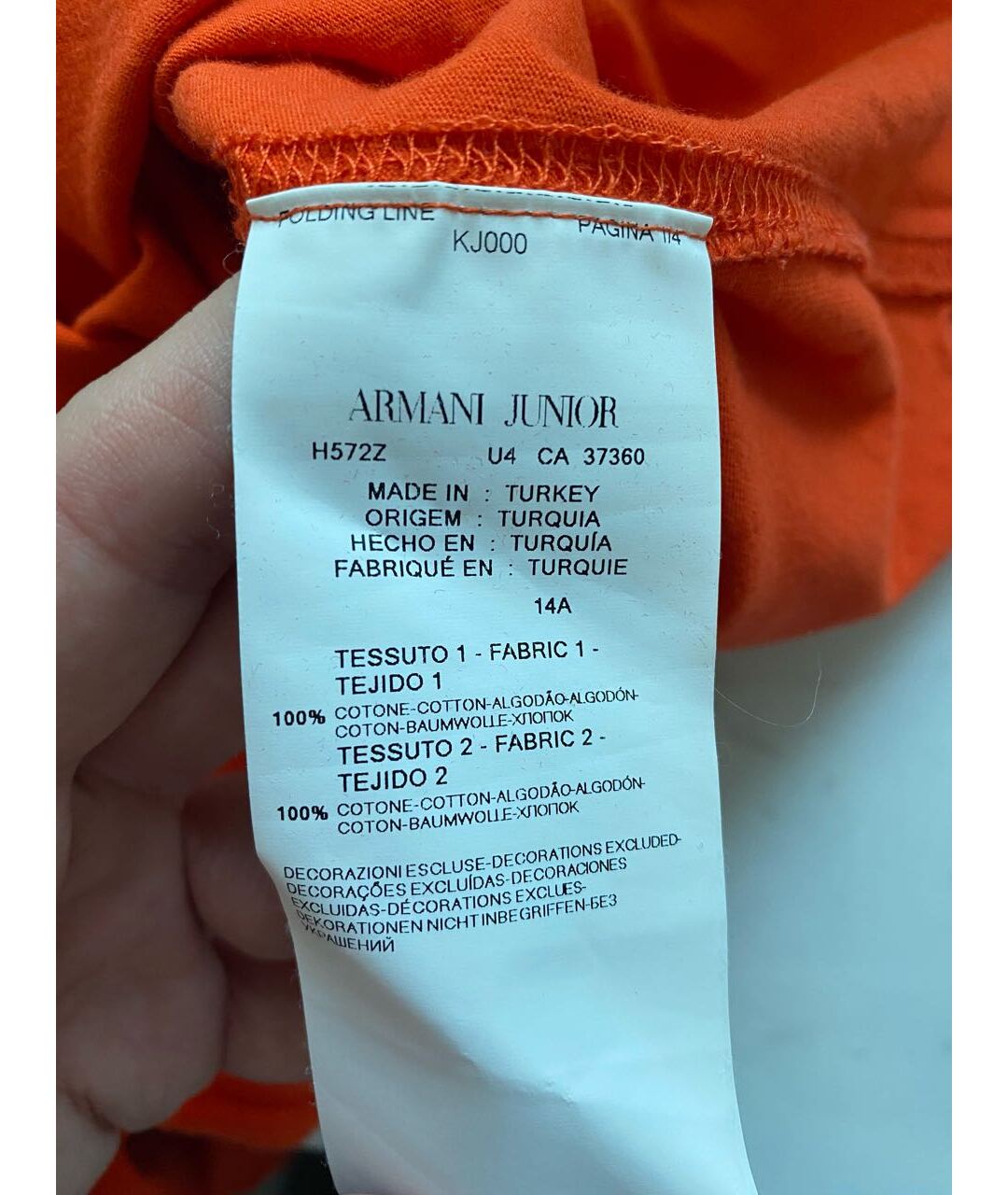 ARMANI JUNIOR Коралловая хлопковая детская футболка, фото 5