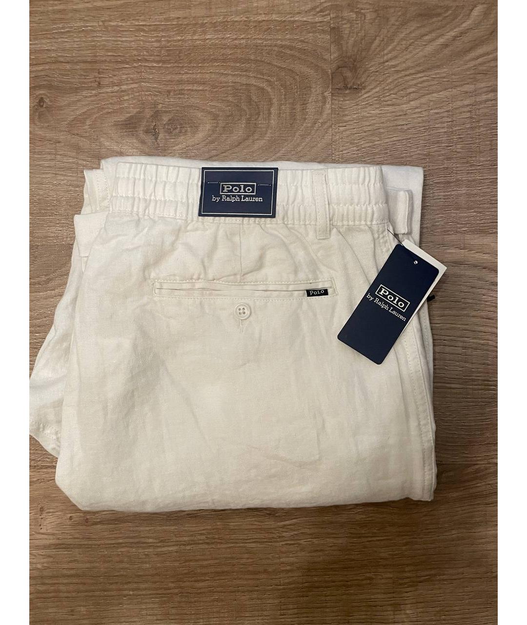 POLO RALPH LAUREN Белые льняные повседневные брюки, фото 2