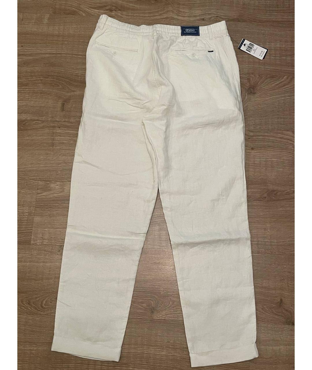 POLO RALPH LAUREN Белые льняные повседневные брюки, фото 3