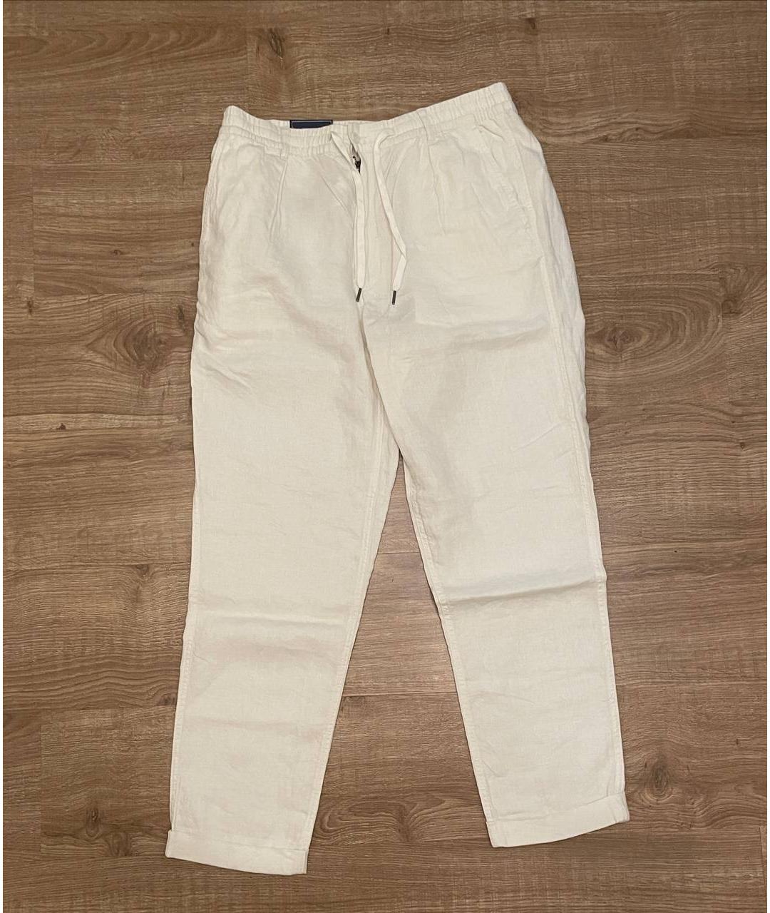 POLO RALPH LAUREN Белые льняные повседневные брюки, фото 5