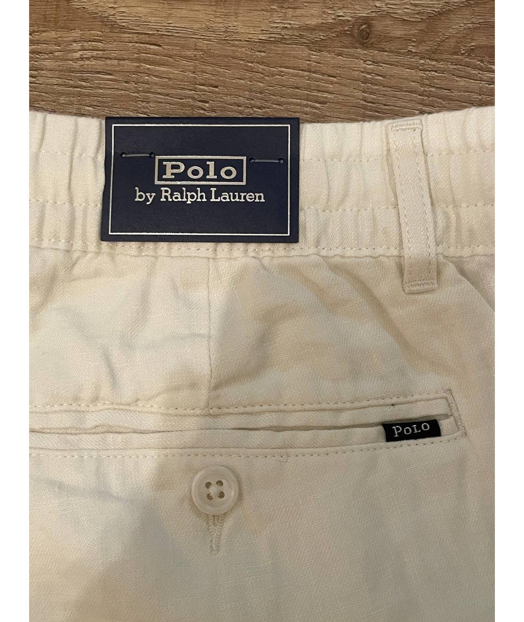 POLO RALPH LAUREN Белые льняные повседневные брюки, фото 4