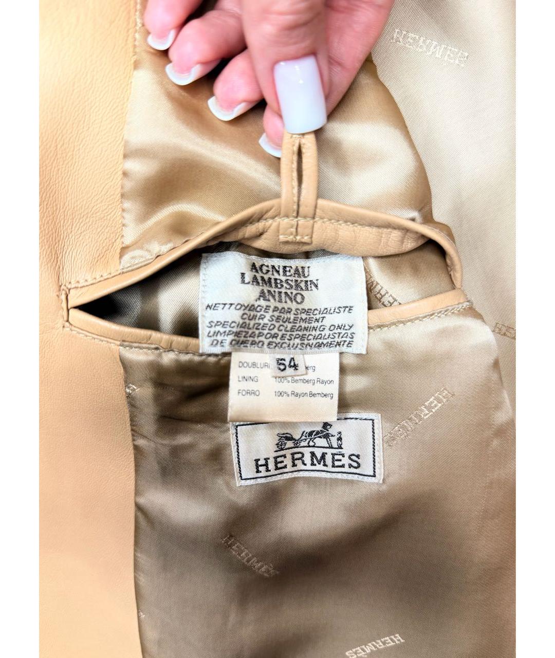 HERMES Бежевая кожаная куртка, фото 4