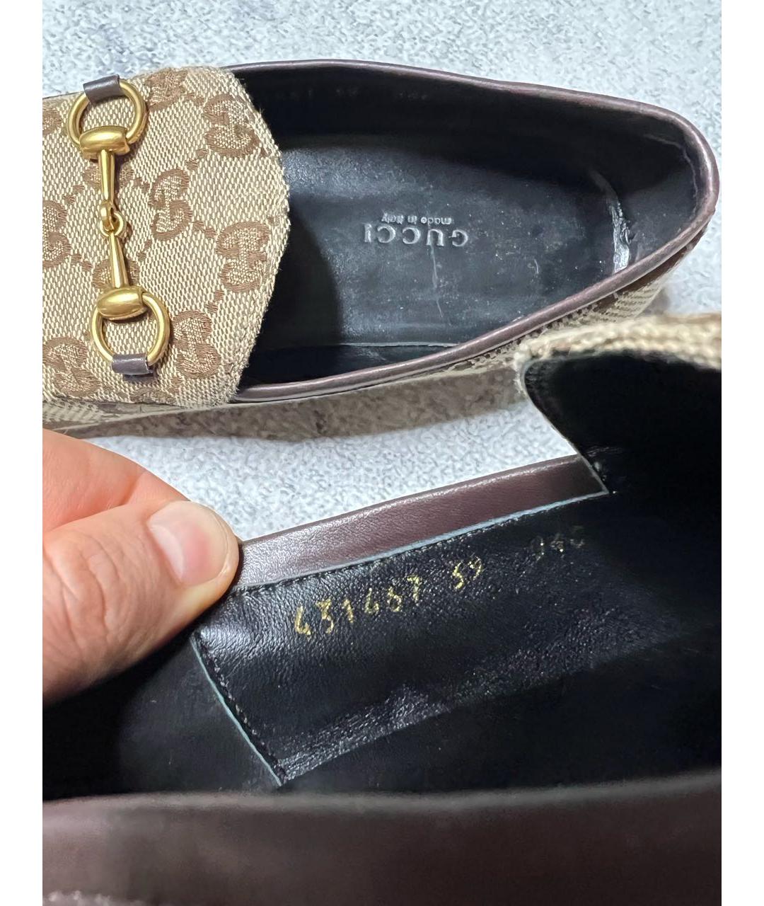 GUCCI Бежевые текстильные лоферы, фото 7