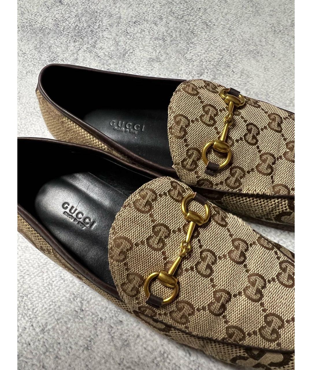 GUCCI Бежевые текстильные лоферы, фото 6