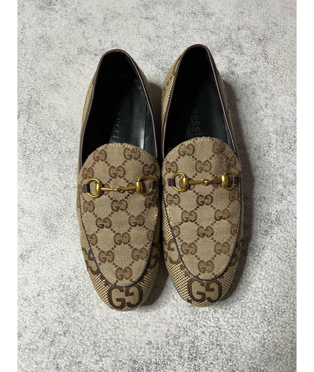 GUCCI Бежевые текстильные лоферы, фото 4