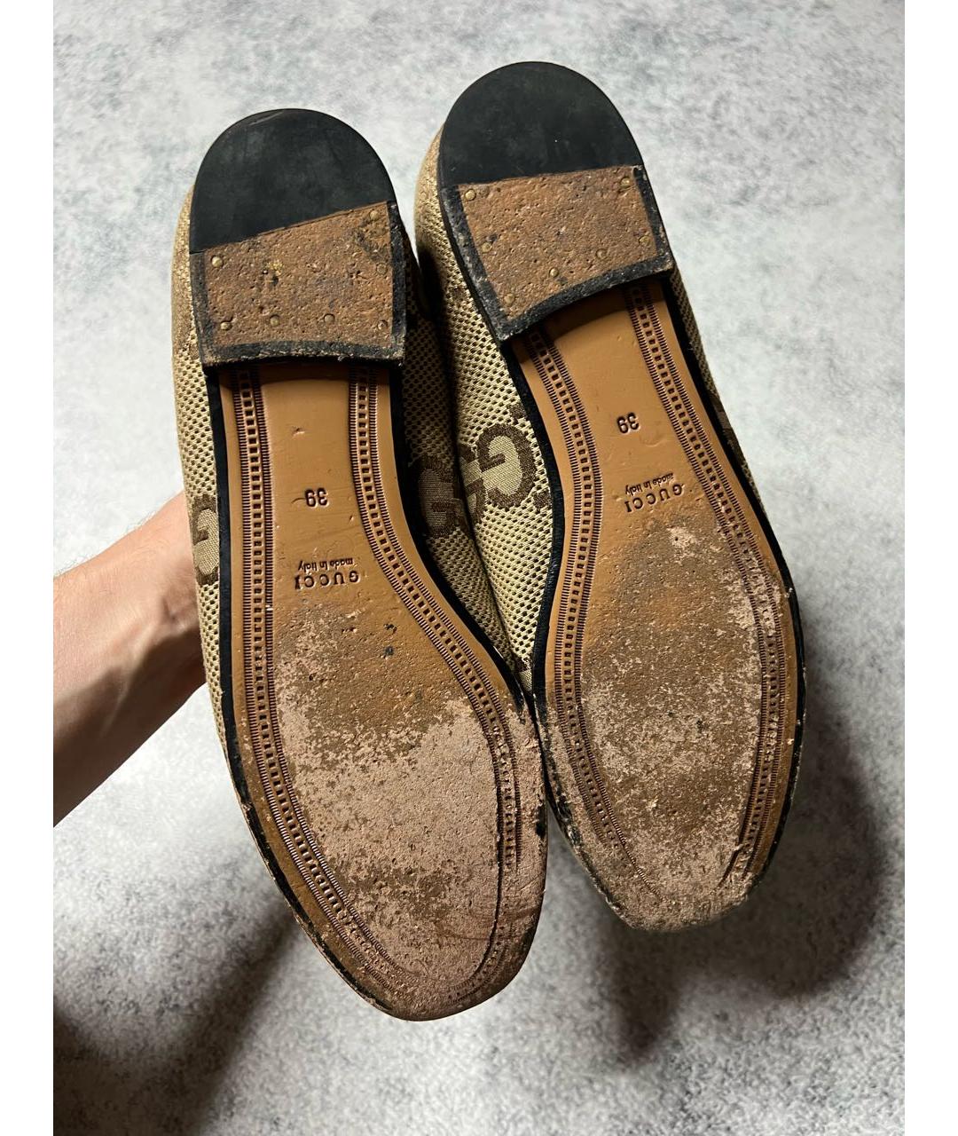 GUCCI Бежевые текстильные лоферы, фото 5
