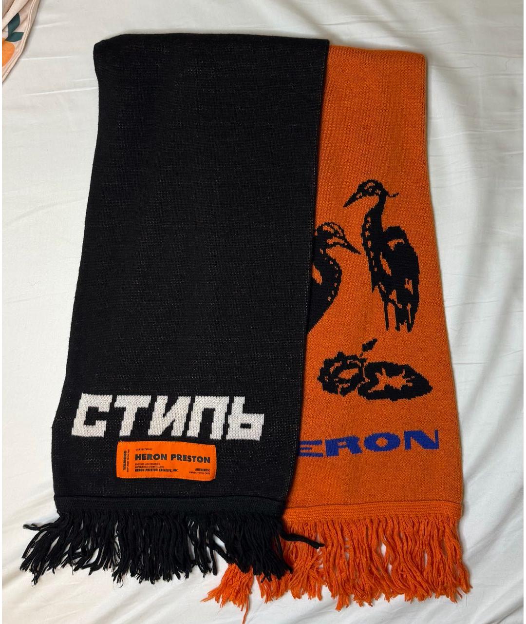 HERON PRESTON Черный шерстяной шарф, фото 4