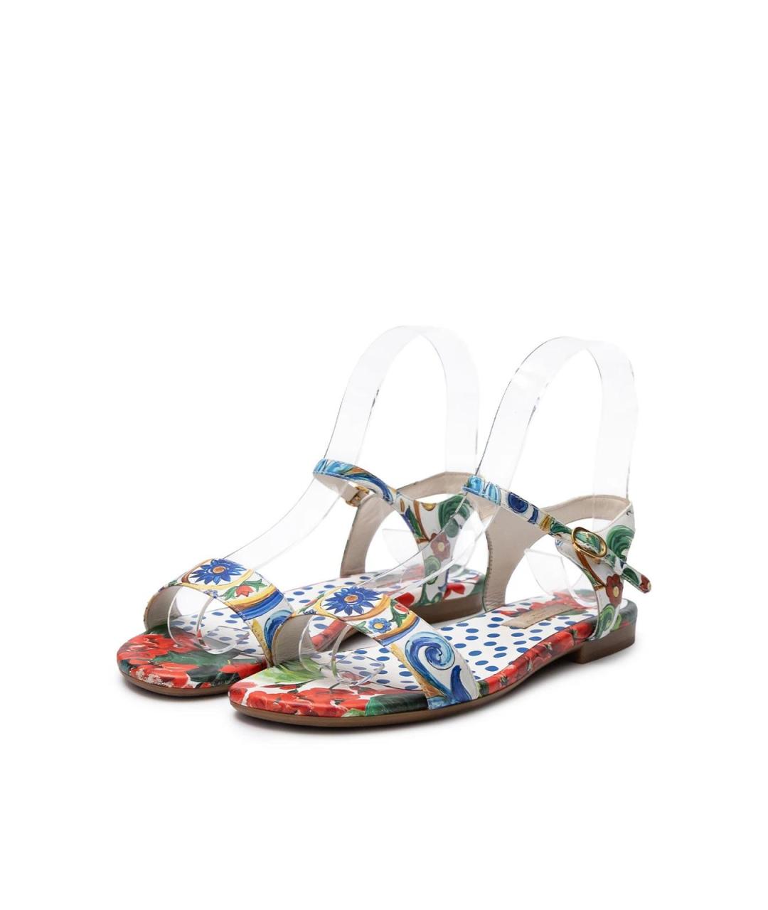 DOLCE&GABBANA Белые кожаные сандалии, фото 2
