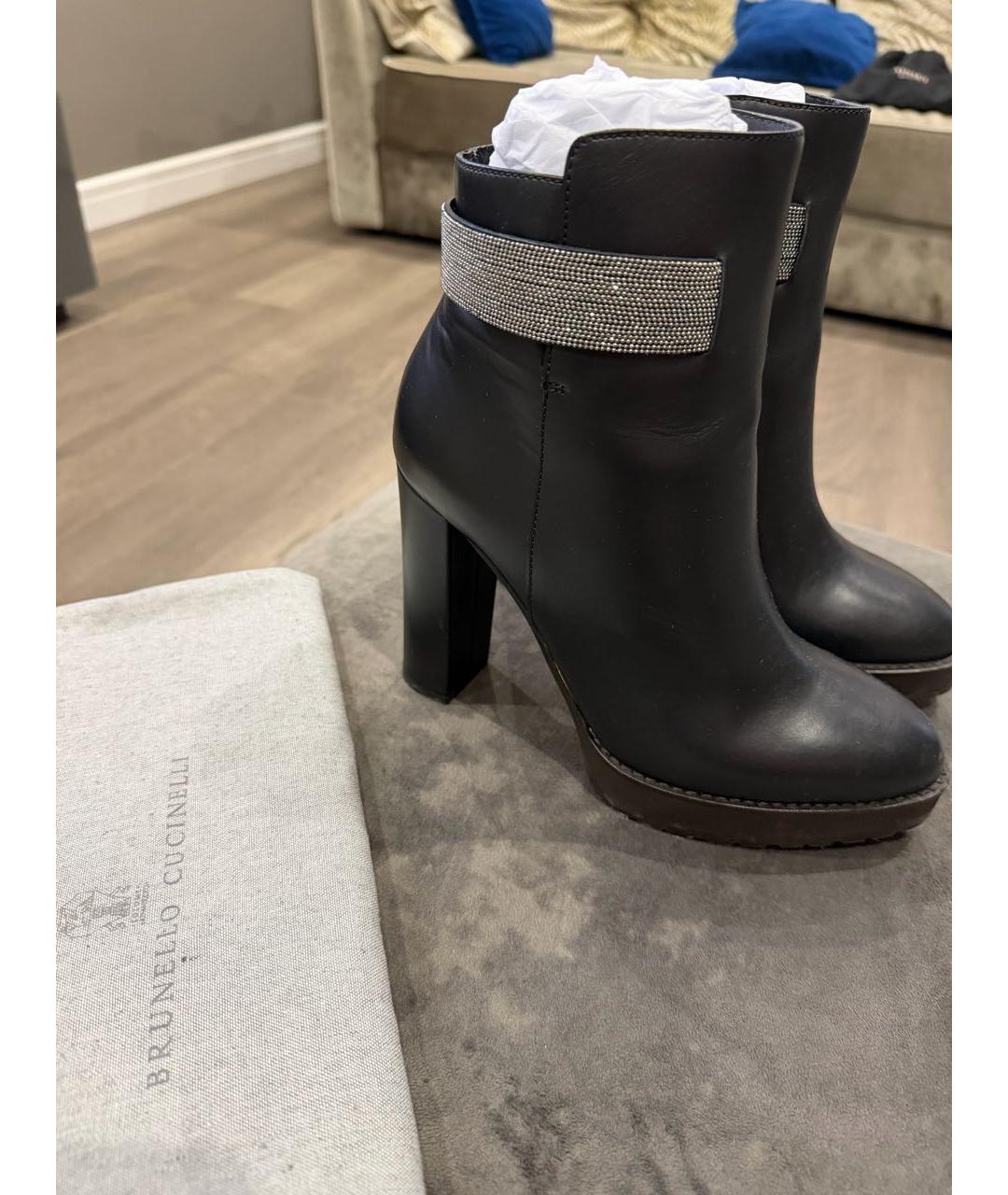 BRUNELLO CUCINELLI Черные кожаные ботильоны, фото 3