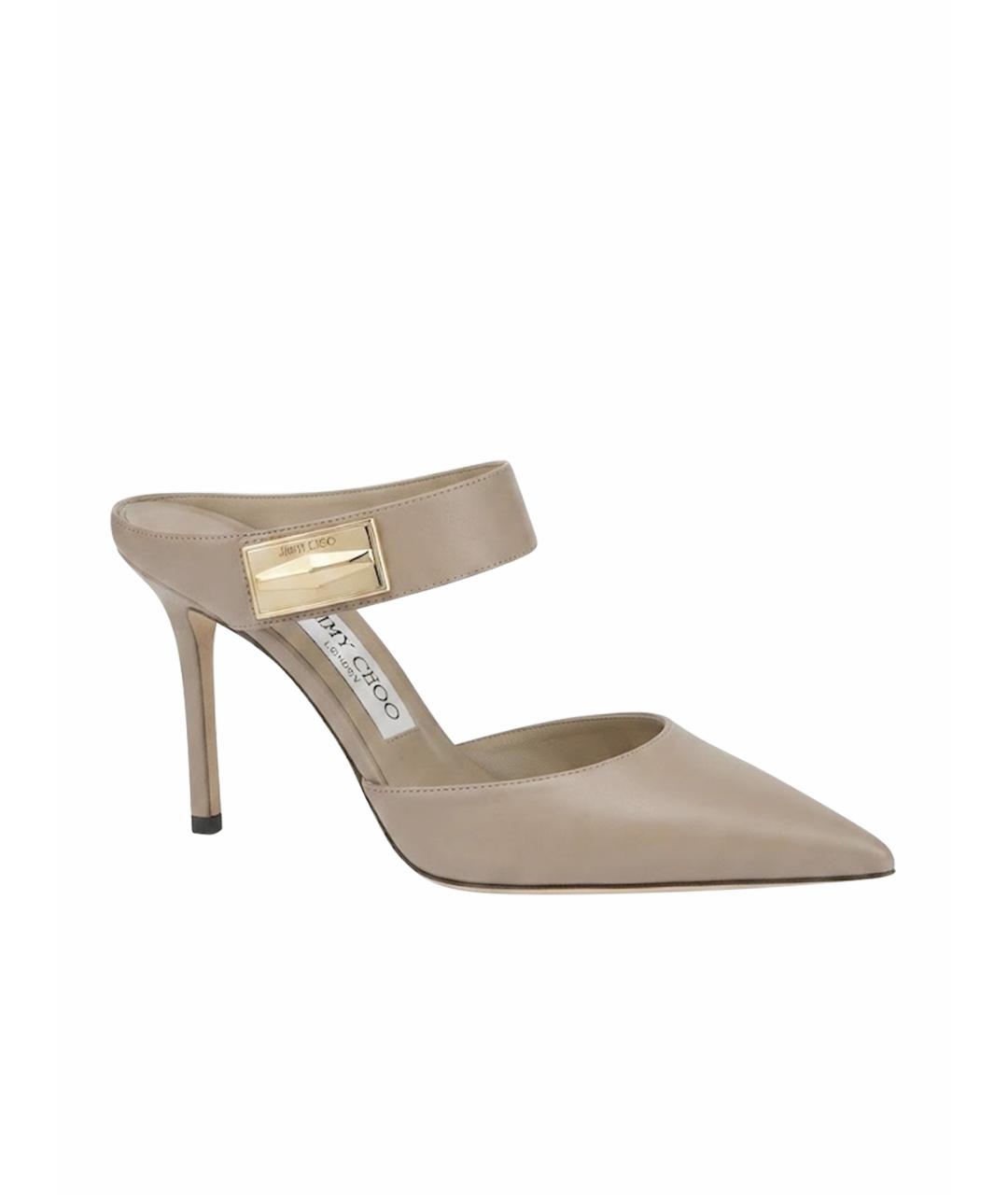JIMMY CHOO Бежевые кожаные мюли, фото 1