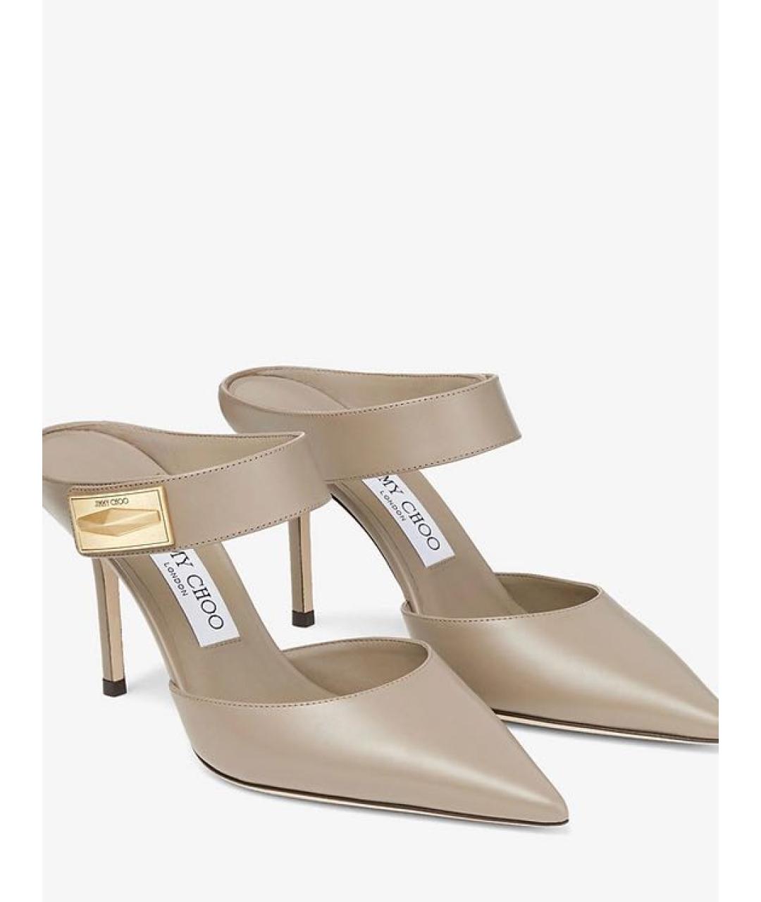 JIMMY CHOO Бежевые кожаные мюли, фото 6