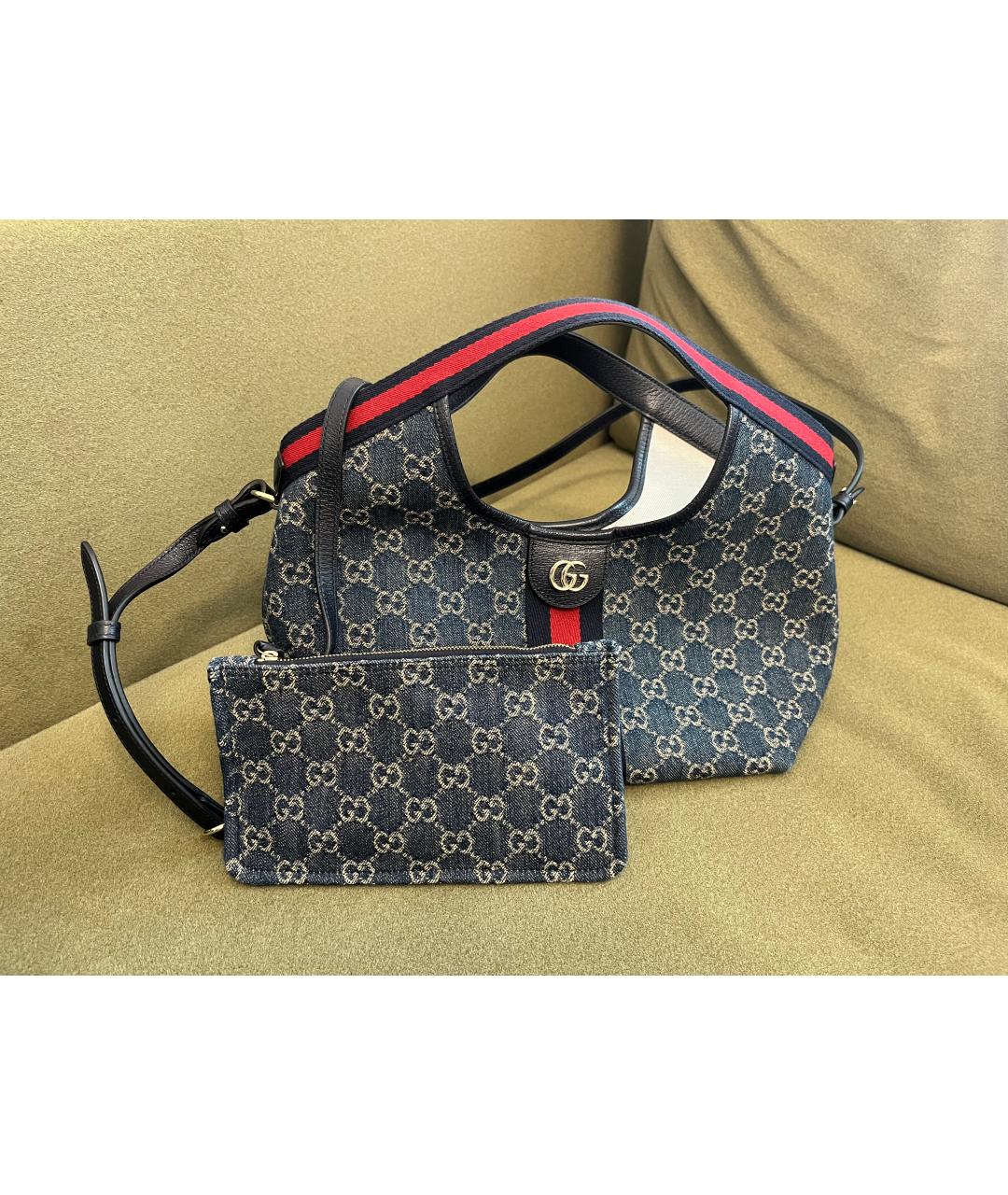 GUCCI Темно-синяя канва сумка тоут, фото 3