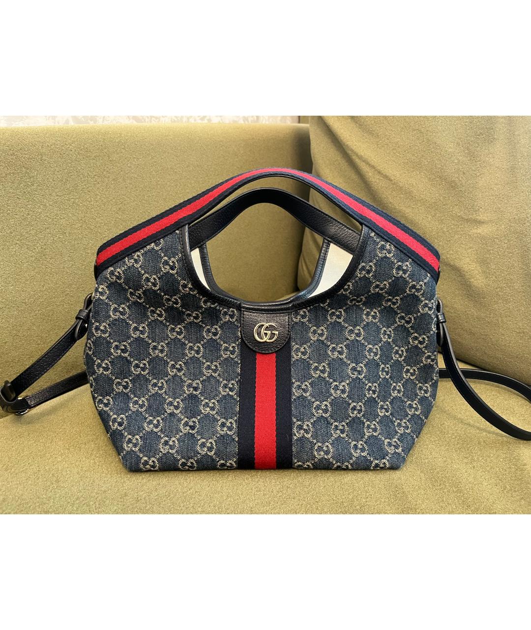 GUCCI Темно-синяя канва сумка тоут, фото 5