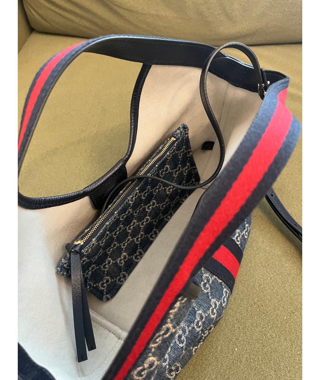 GUCCI Темно-синяя канва сумка тоут, фото 4