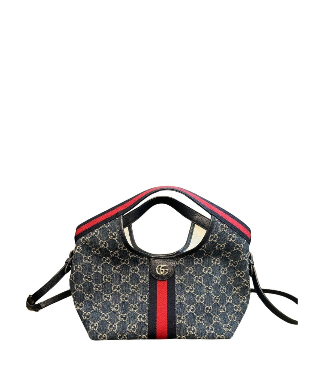GUCCI Темно-синяя канва сумка тоут, фото 1