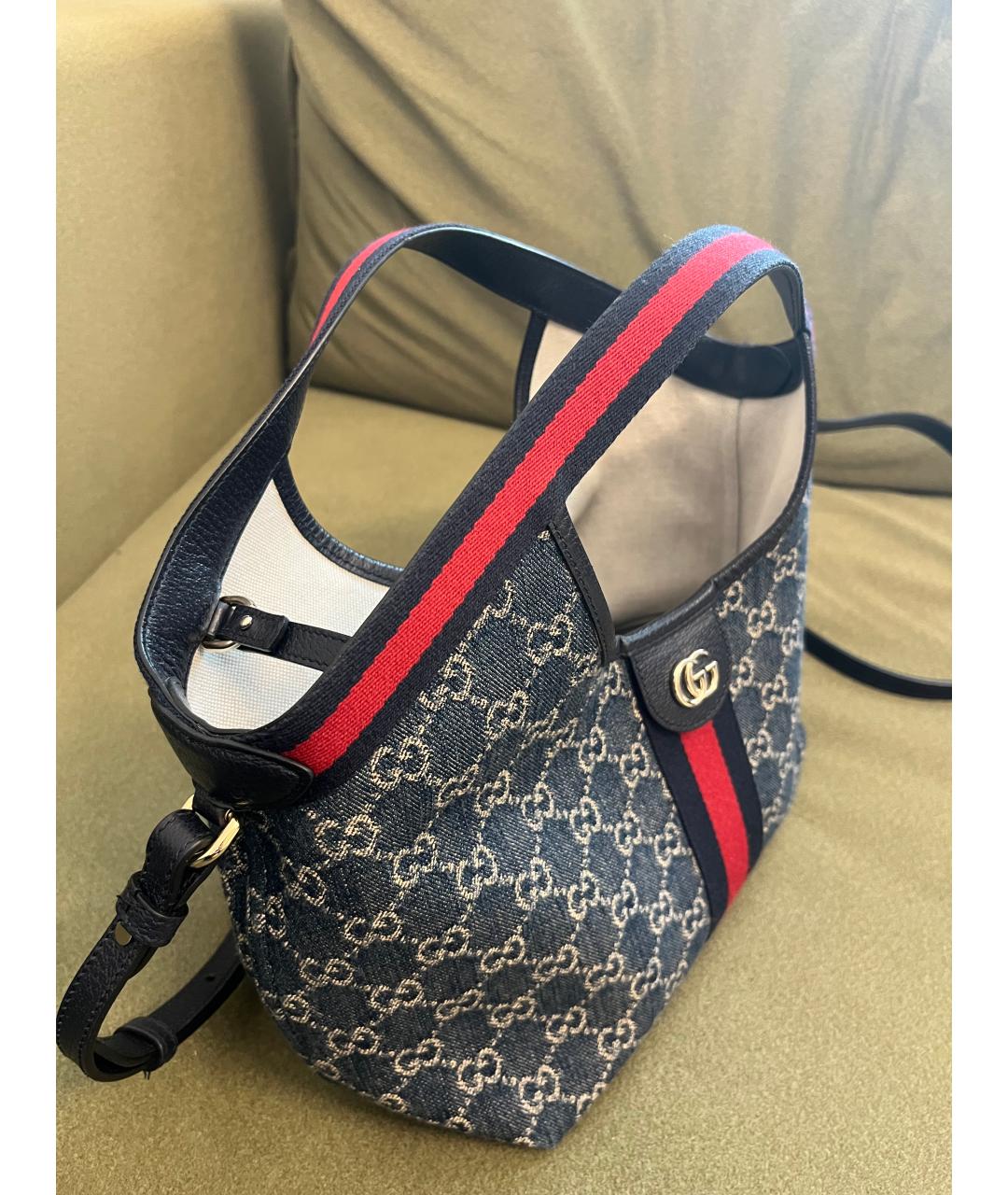 GUCCI Темно-синяя канва сумка тоут, фото 2