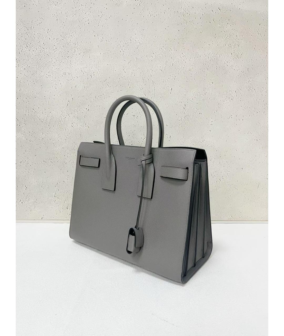 SAINT LAURENT Серая кожаная сумка тоут, фото 3
