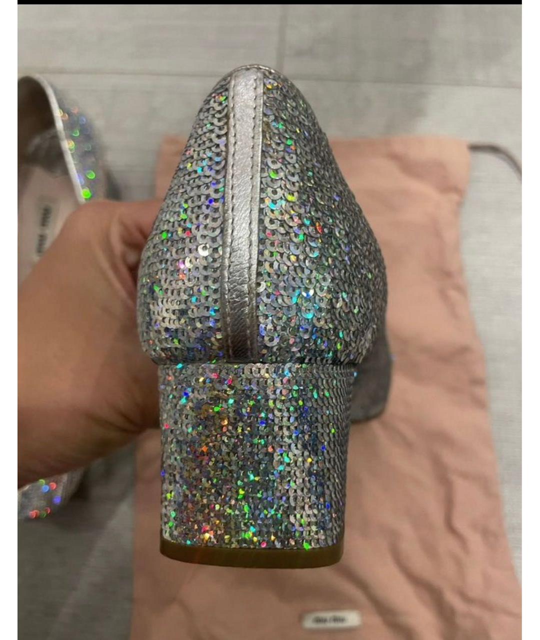 MIU MIU Серебряные кожаные туфли, фото 4