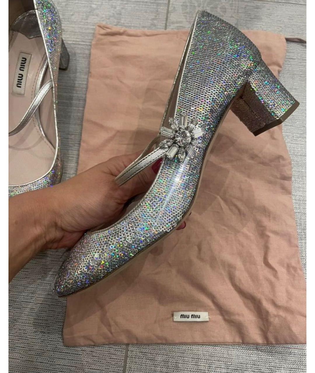MIU MIU Серебряные кожаные туфли, фото 5