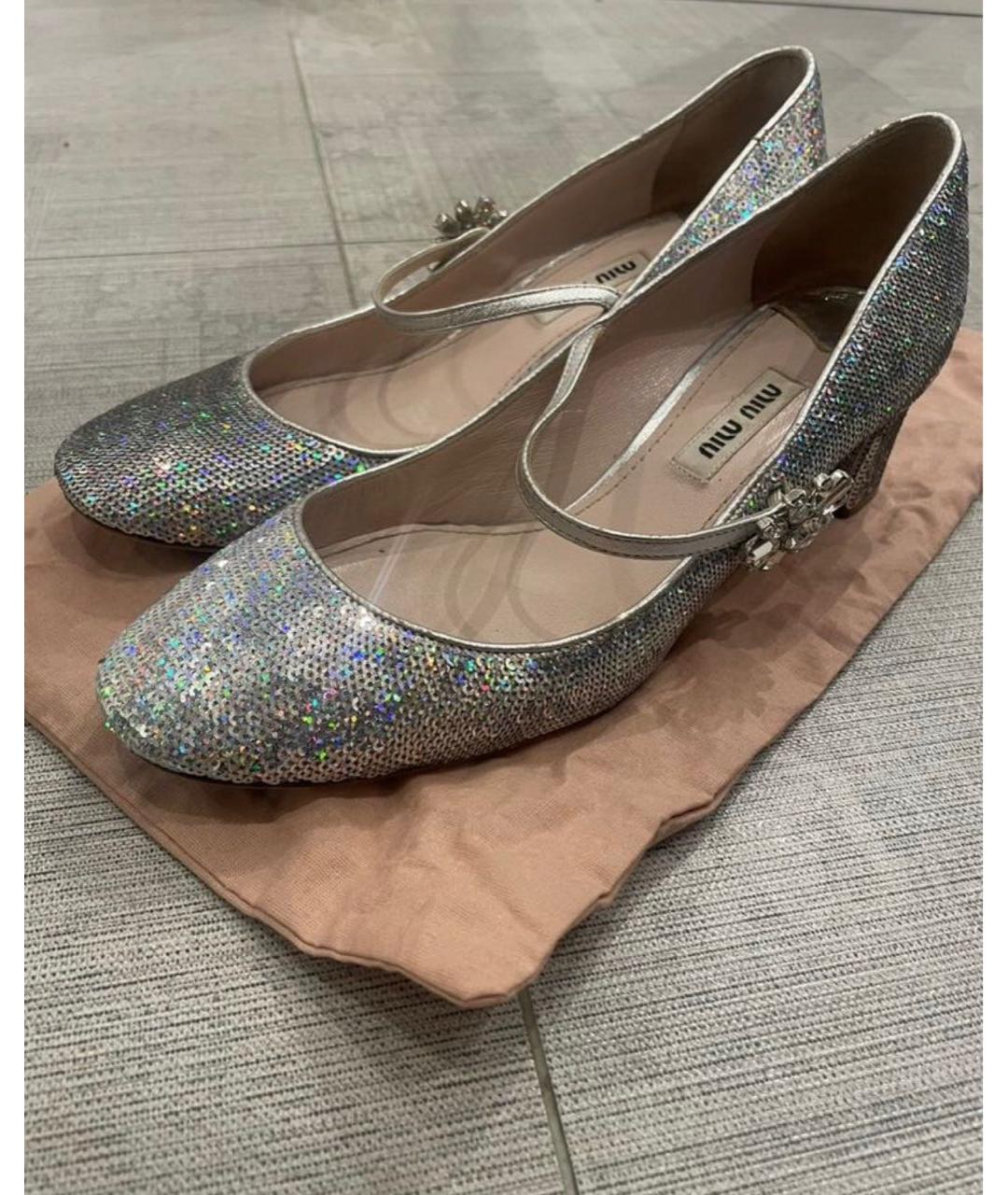 MIU MIU Серебряные кожаные туфли, фото 2