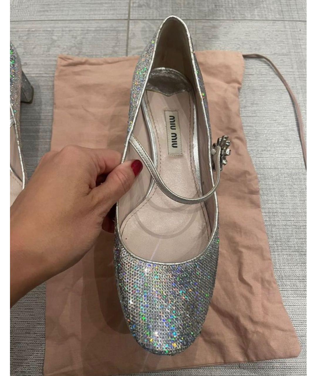 MIU MIU Серебряные кожаные туфли, фото 3