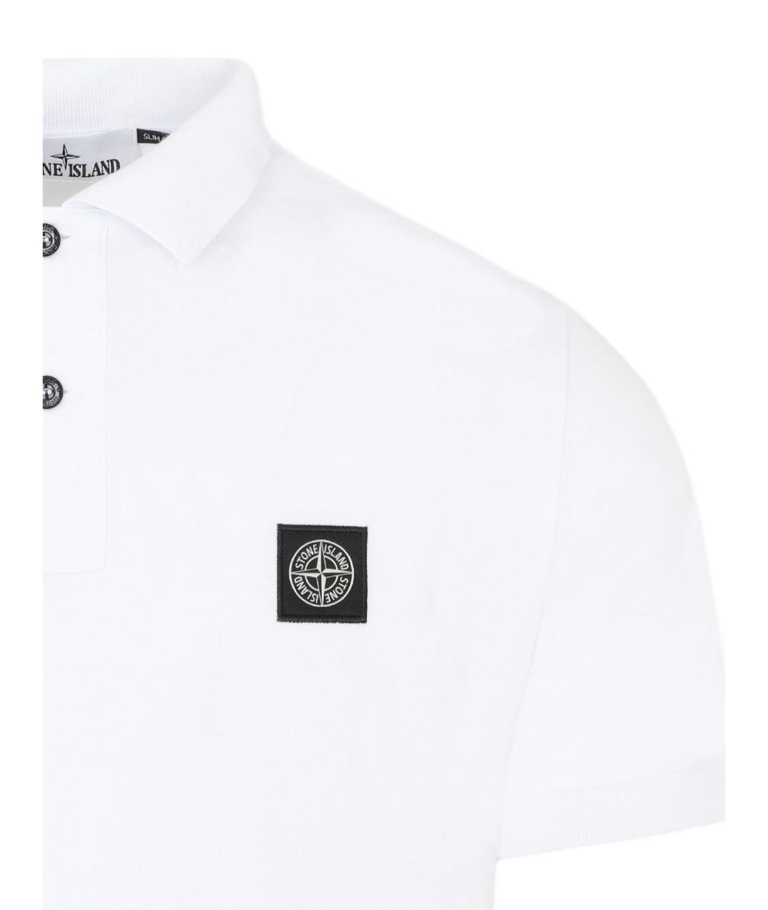 STONE ISLAND Белое хлопковое поло с коротким рукавом, фото 3