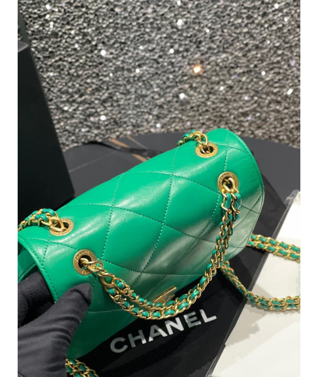 CHANEL Зеленый кожаный рюкзак, фото 7