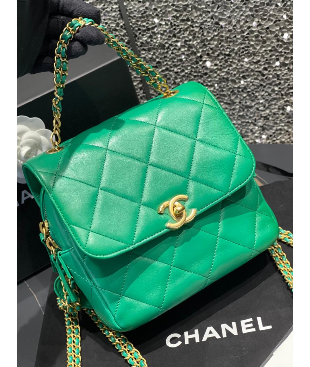 CHANEL Зеленый кожаный рюкзак, фото 2