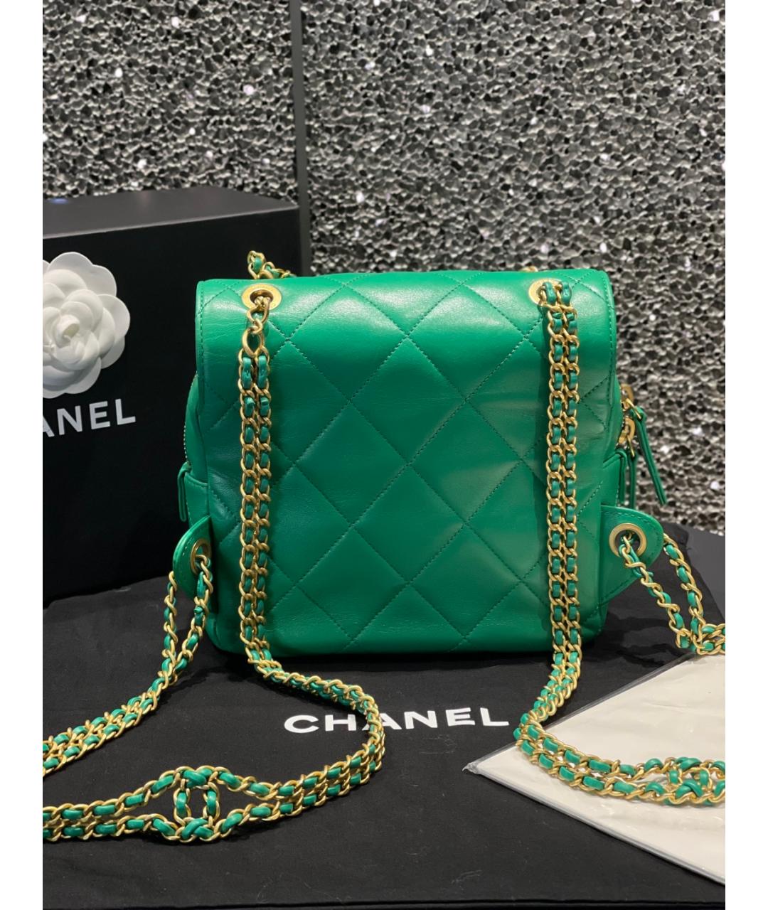 CHANEL Зеленый кожаный рюкзак, фото 6