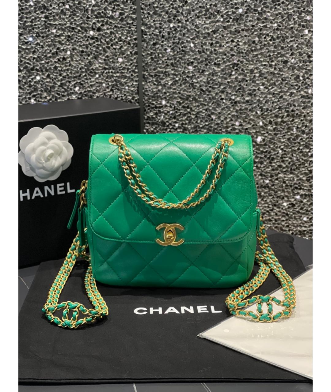 CHANEL Зеленый кожаный рюкзак, фото 10