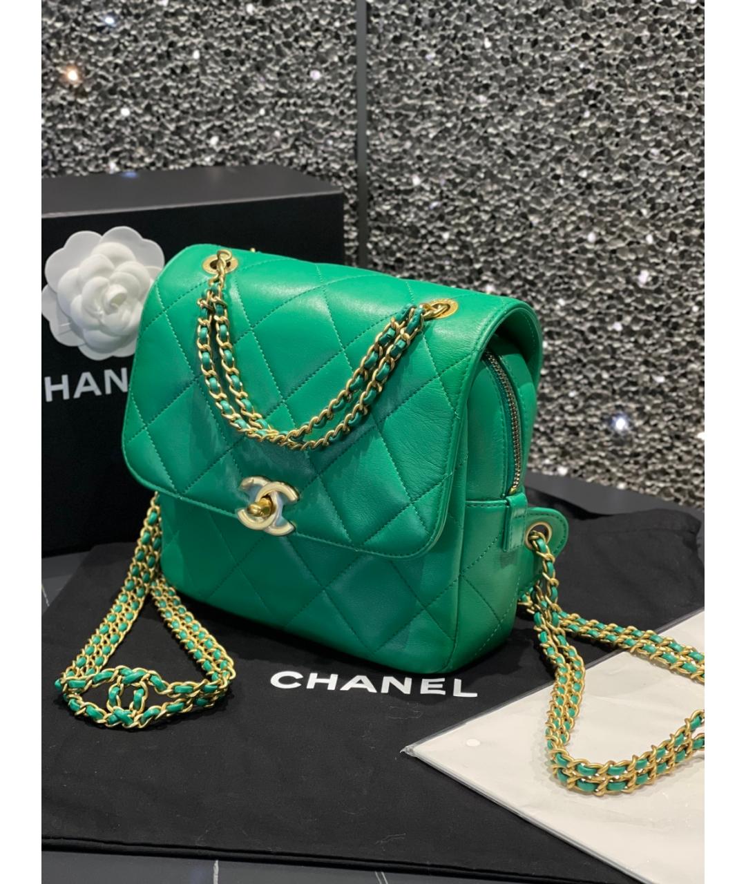 CHANEL Зеленый кожаный рюкзак, фото 4